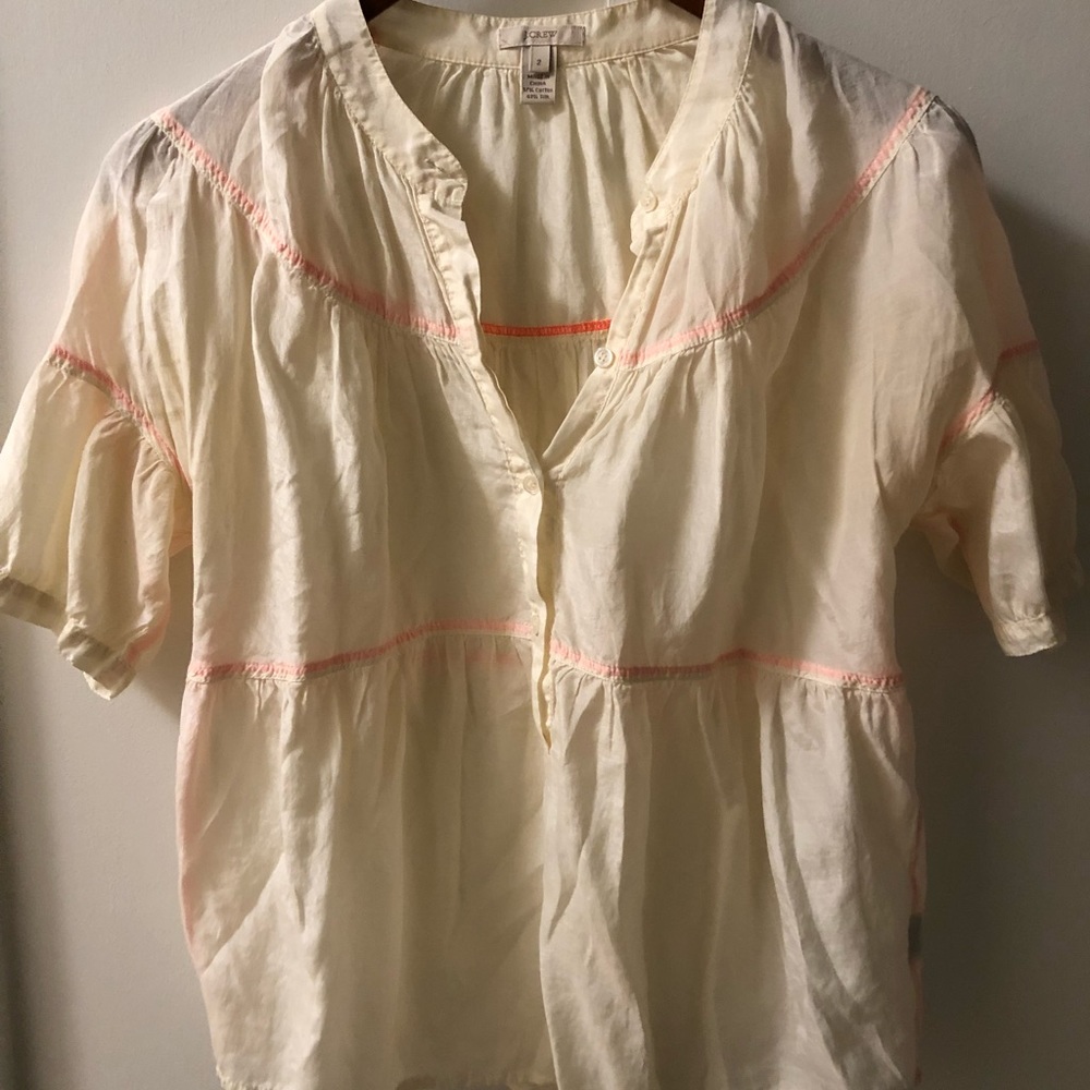 J Crew peasant top with pink detailing